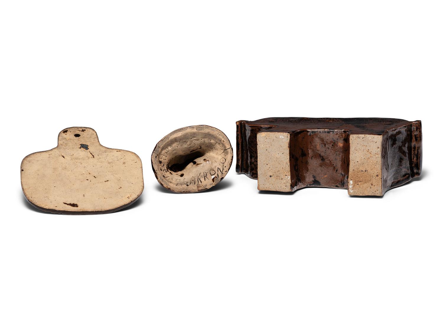Three Albany Slip Glaze Stoneware Articles