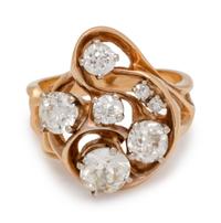 A 14 Karat Yellow Gold and Diamond Ring,