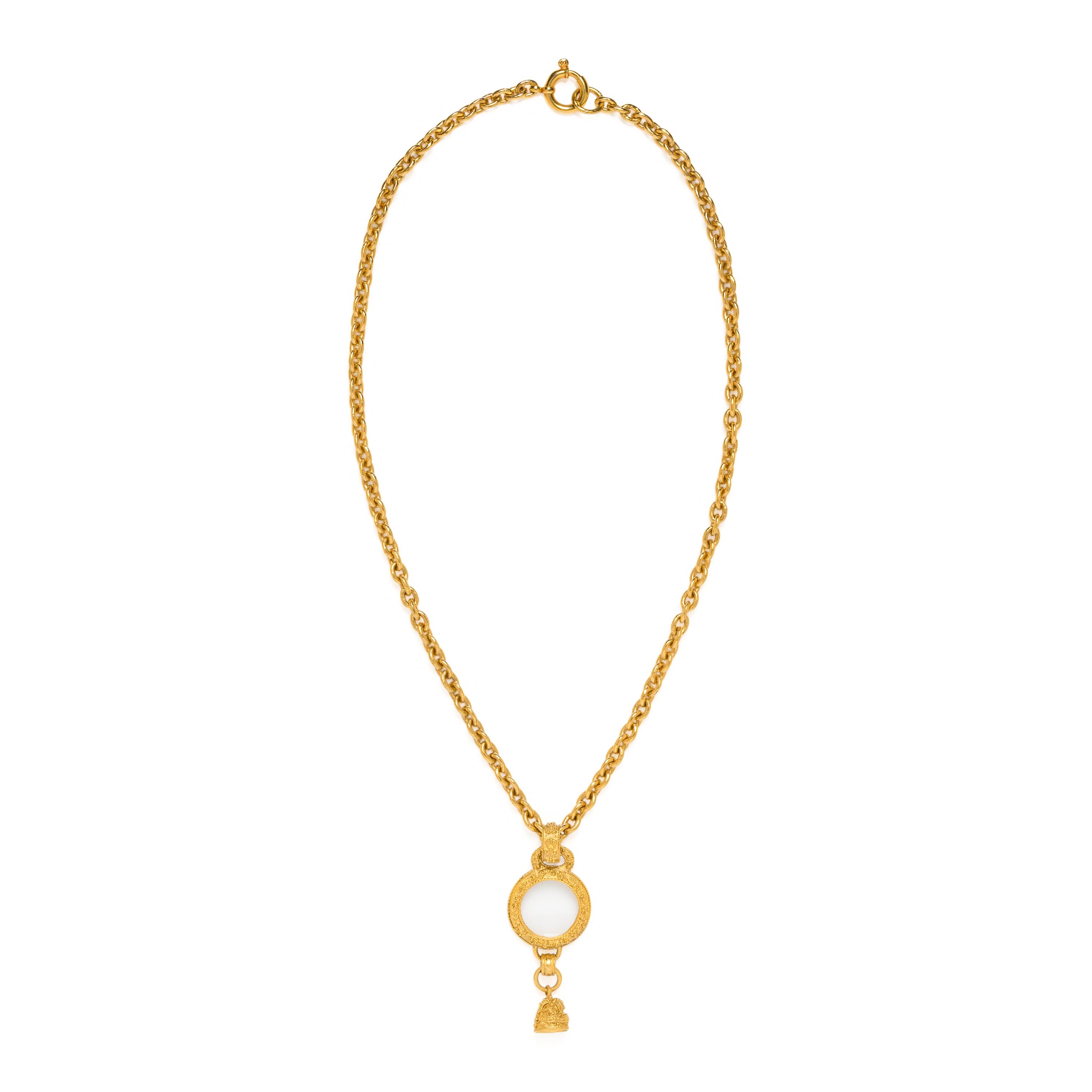Chanel, Magnifying Glass & Bell Charm Pendant Necklace