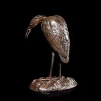 A Japanese Bronze Figure of an Egret, 20th Century