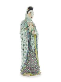 A Large Famille Verte Porcelain Figure of Guanyin