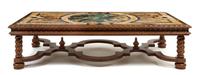 A Louis XIII Style Walnut and Marble Low Table Height 18 x width 72 x depth 40 inches. — 20TH CENTURY