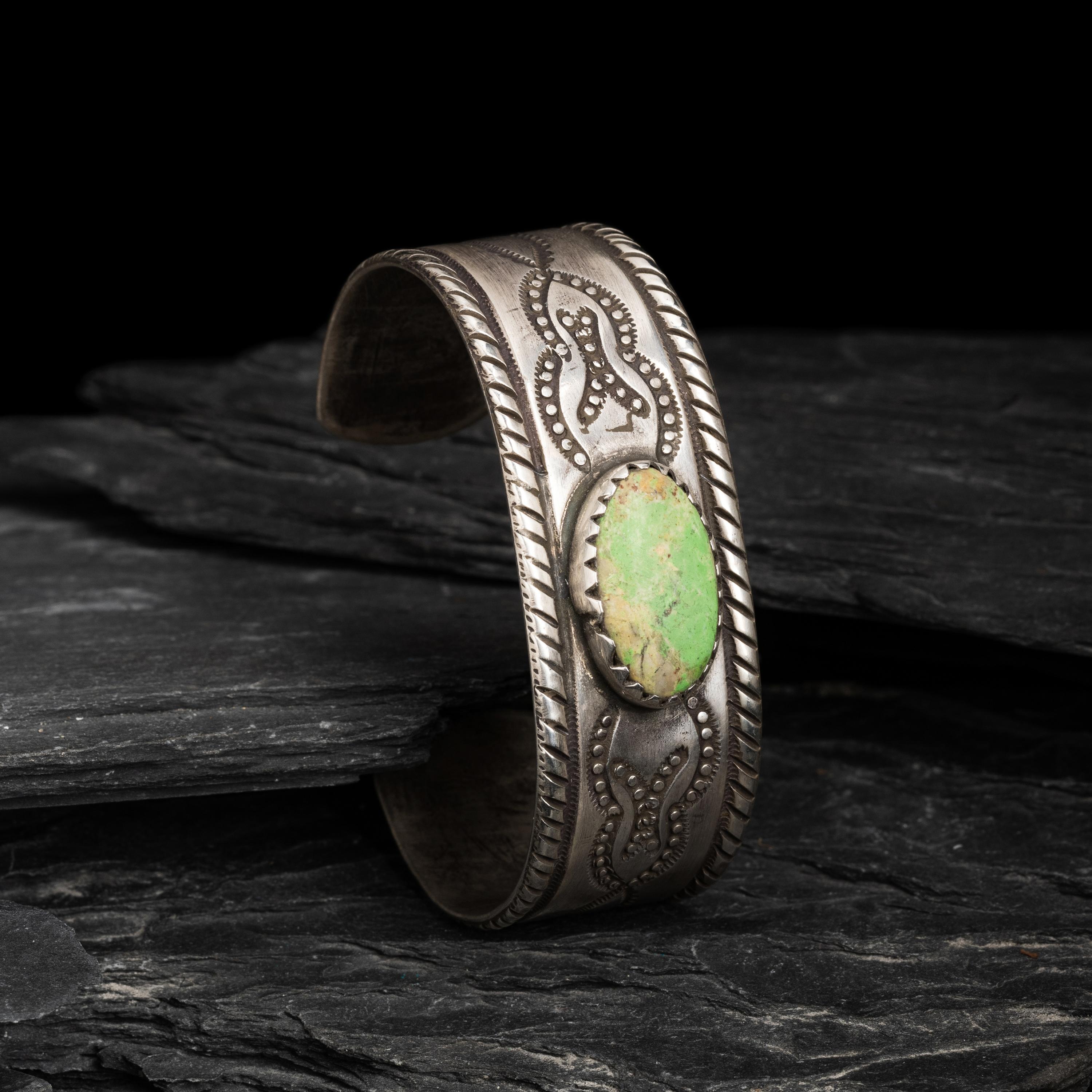 Navajo Ingot and Turquoise Cuff Bracelet