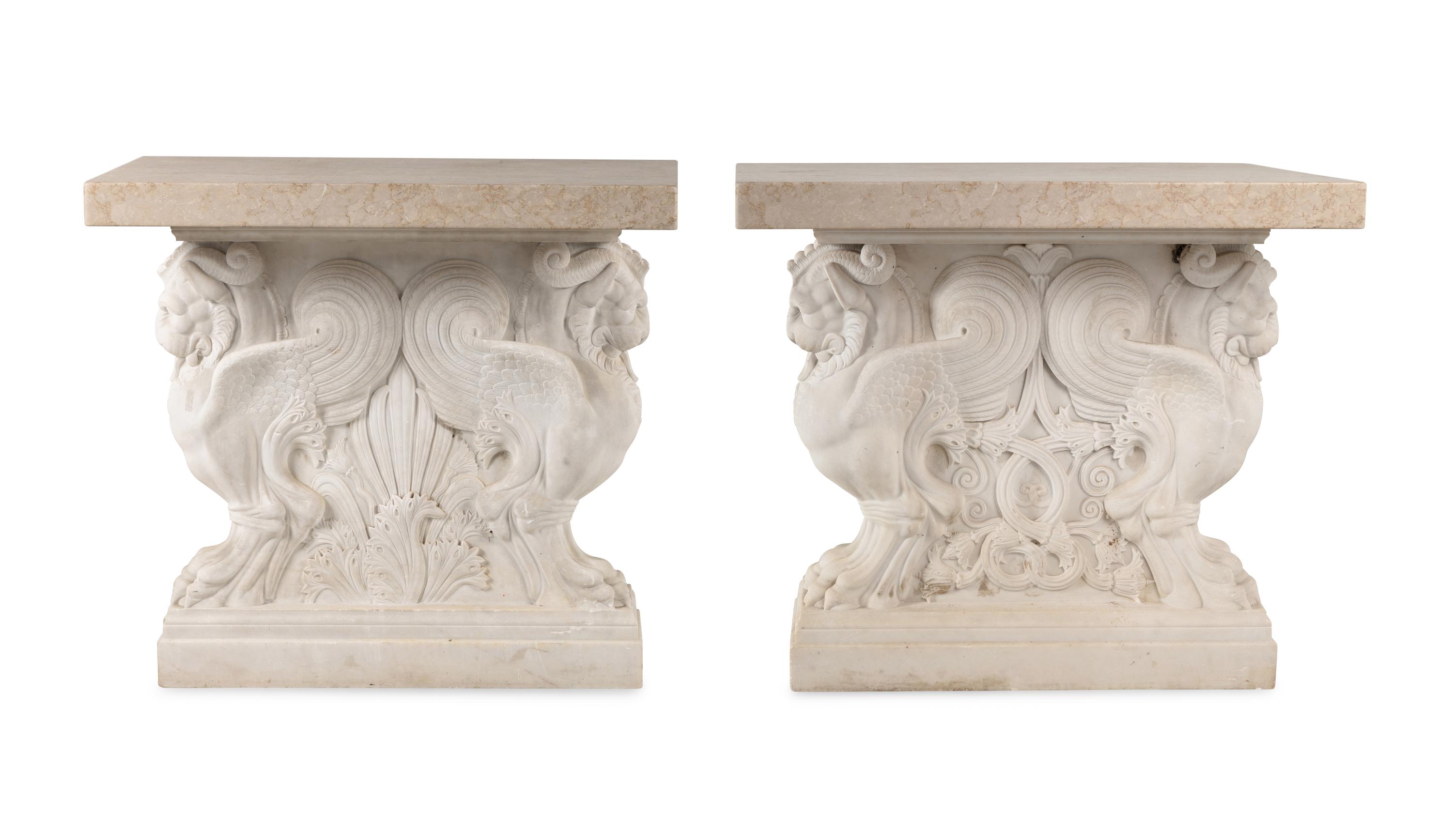 A Pair of Neoclassical Carved Marble Side Tables