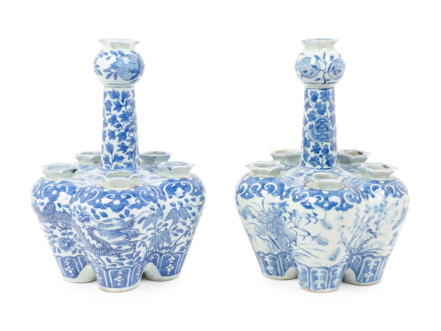 Two Similar Chinese Blue and White Porcelain Tulip Vases — 20TH CENTURY