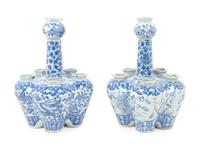 Two Similar Chinese Blue and White Porcelain Tulip Vases — 20TH CENTURY