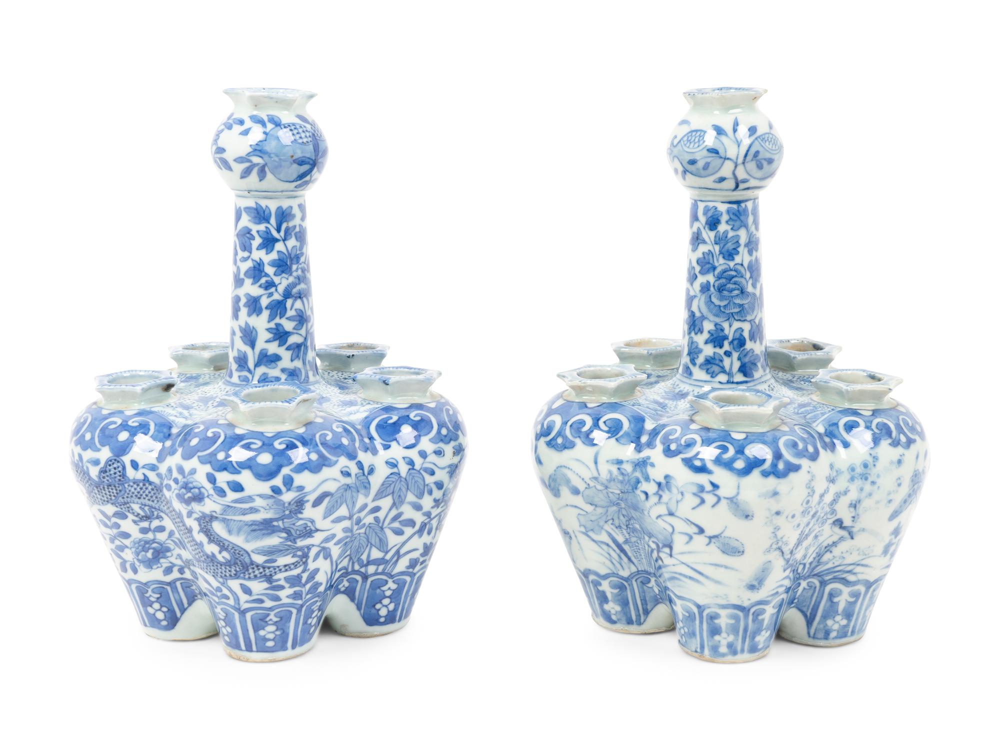 Two Similar Chinese Blue and White Porcelain Tulip Vases — 20TH CENTURY