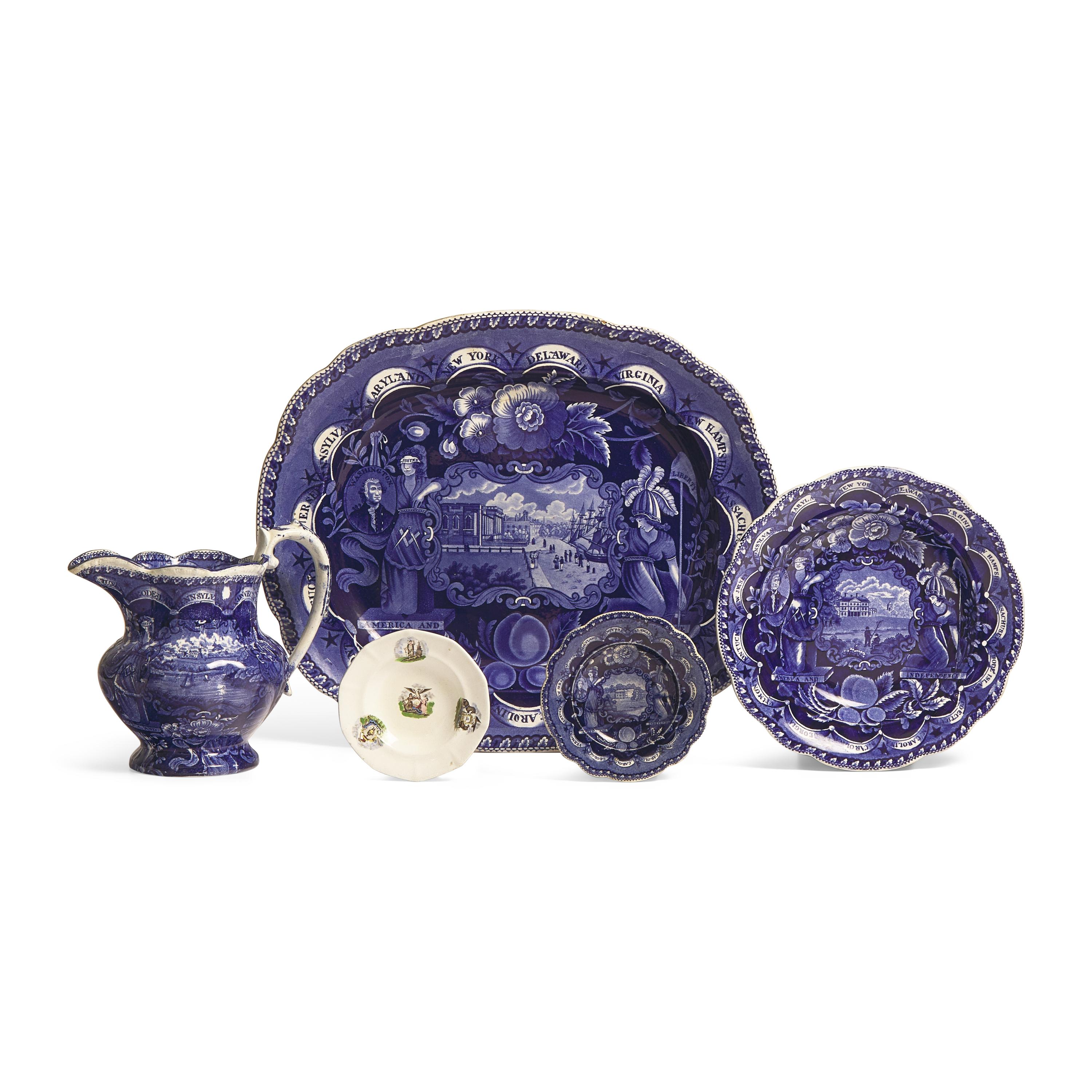A Group of Staffordshire Historical Blue States Design Transferware, James and Ralph Clews, Cobridge, 1819-1836