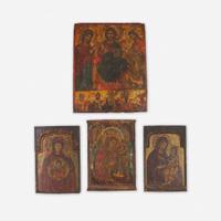 A Group of Four Polychrome and Gilt Painted Panel Icons Russian, 18th/19th century