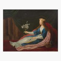School of Jacques Stella (French, 1596–1657) Crowned Female Martyr Holding a Bouquet of Lilies, Reclining
