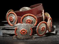 Sterling Silver and Coral Cluster Concha Belt