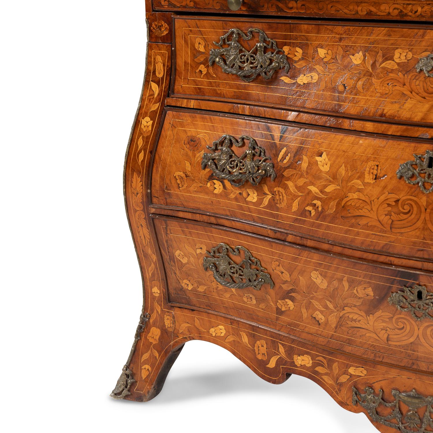 A Dutch Walnut and Marquetry Cylinder Bureau