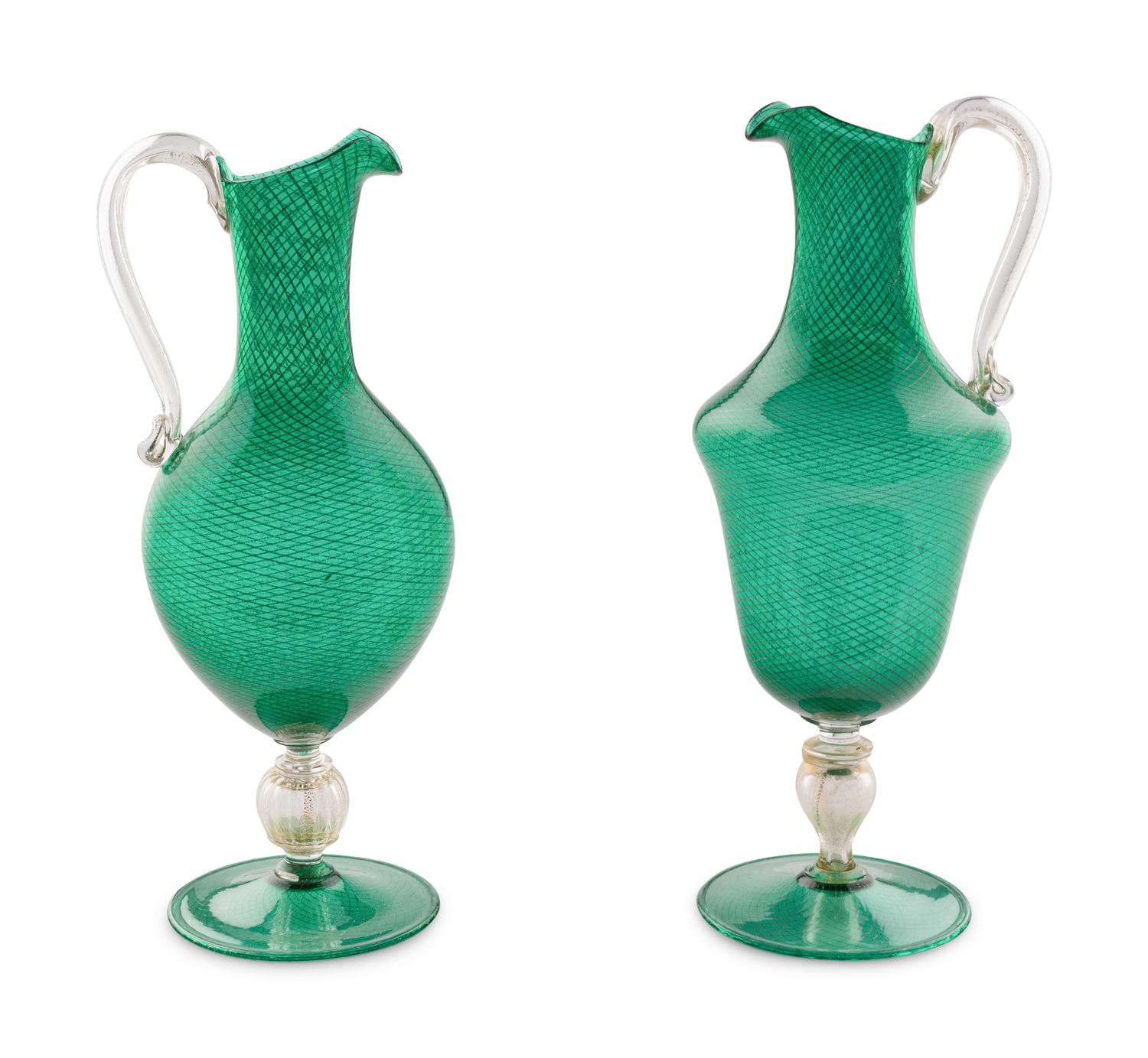 A Pair of Murano Hand Blown Glass Pitchers