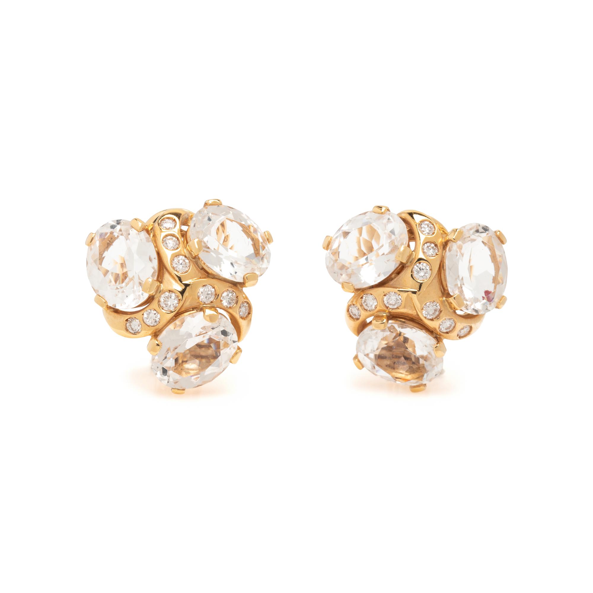 VERDURA, YELLOW GOLD, TOPAZ AND DIAMOND CLIP EARRINGS