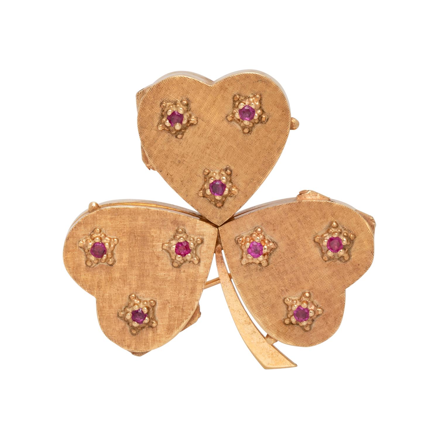 YELLOW GOLD AND RUBY LOCKET BROOCH