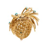YELLOW GOLD AND TURQUOISE PINECONE BROOCH