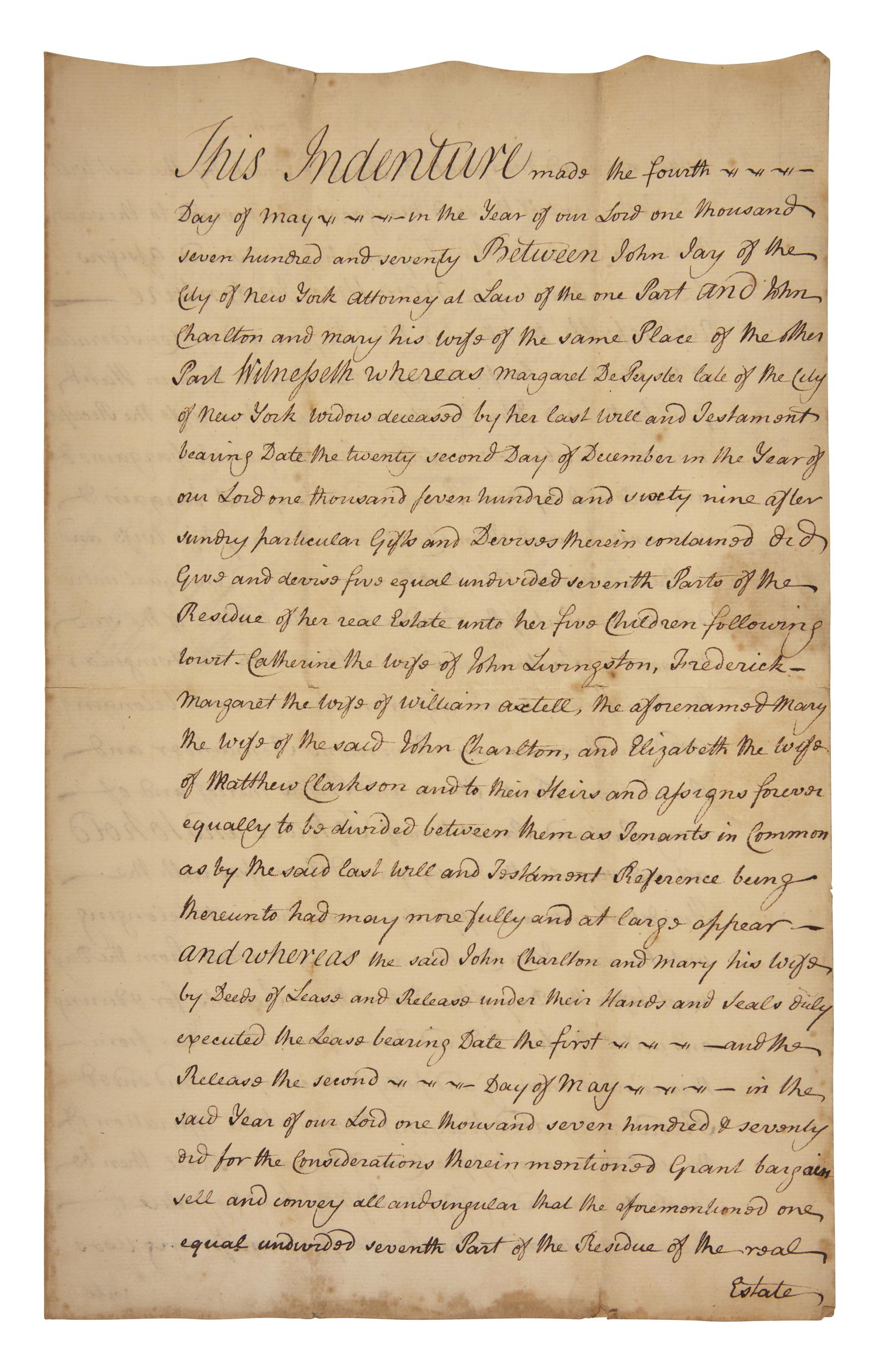 [Jay, John] Jay, John. Autograph Document, signed