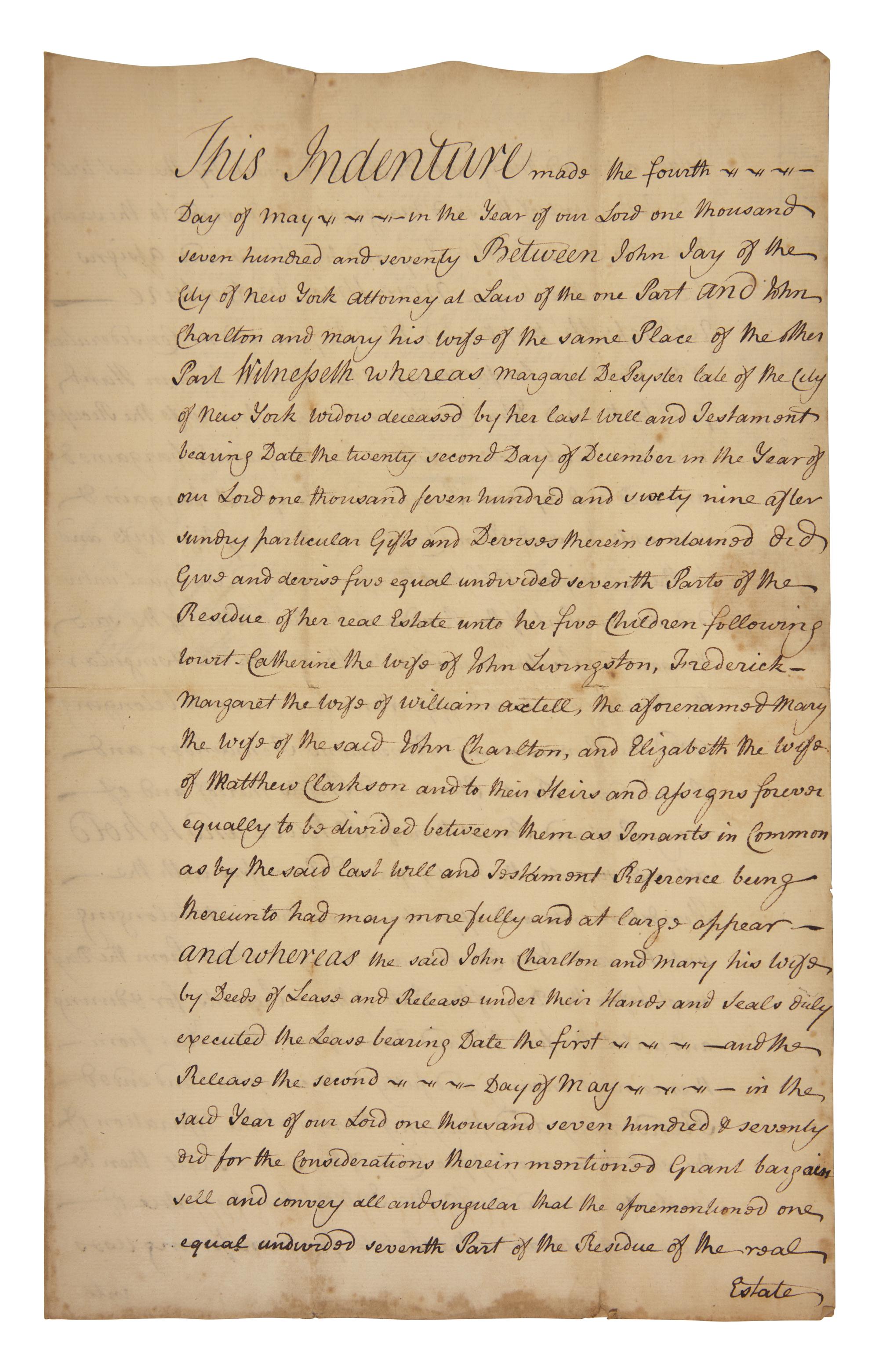 [Jay, John] Jay, John. Autograph Document, signed