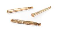 Three Mother-of-Pearl Veneered Opera Glass Holders, Length of longest 5 3/4 inches (closed).