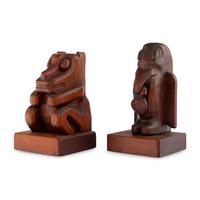 Decorative Northwest Coast-style Carved Wood Bookends