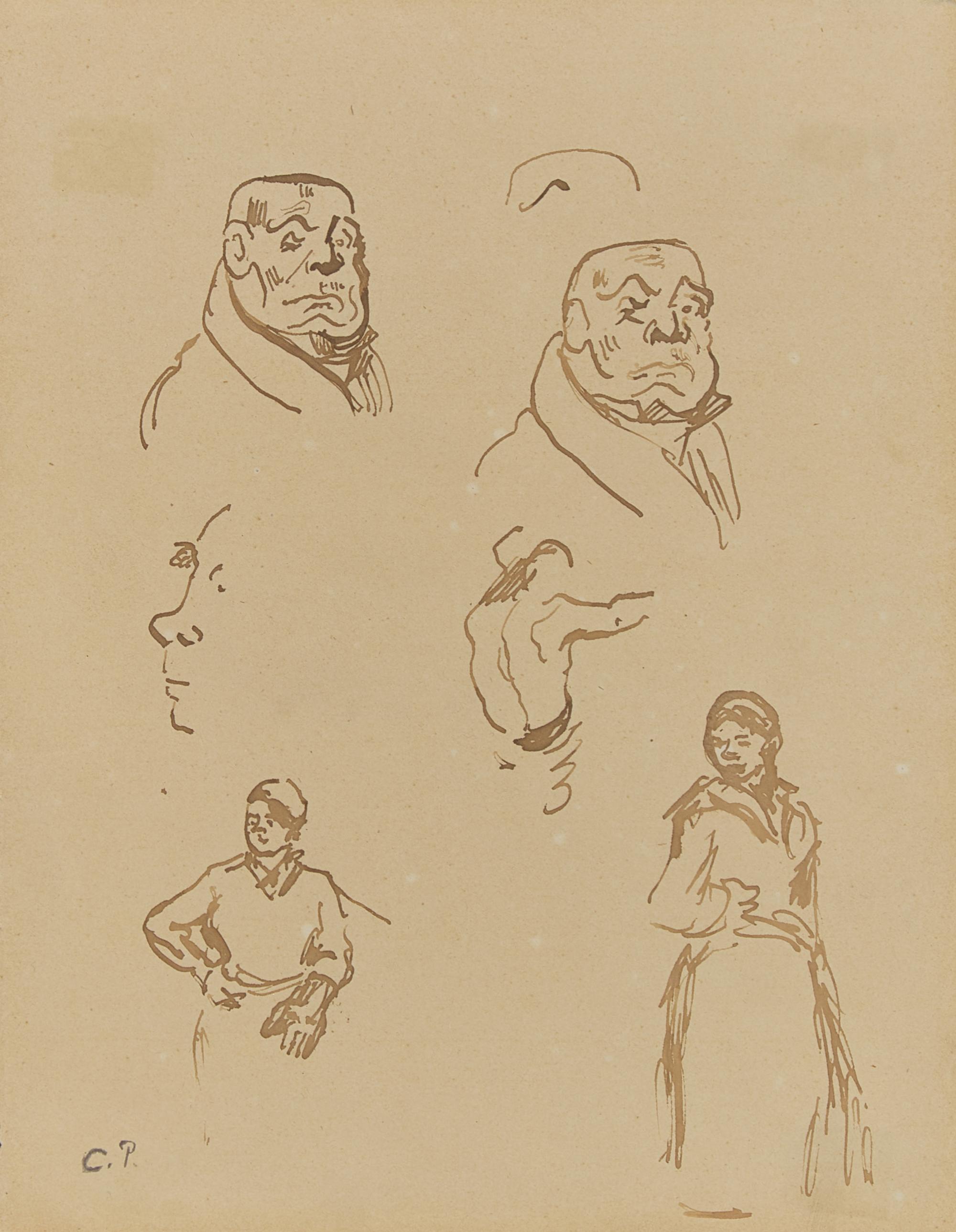 Camille Pissarro (Danish/French, 1830-1903) — Étude de Personnages et Caricatures