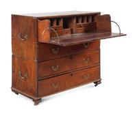 An English Brass Mounted Elm Campaign Desk