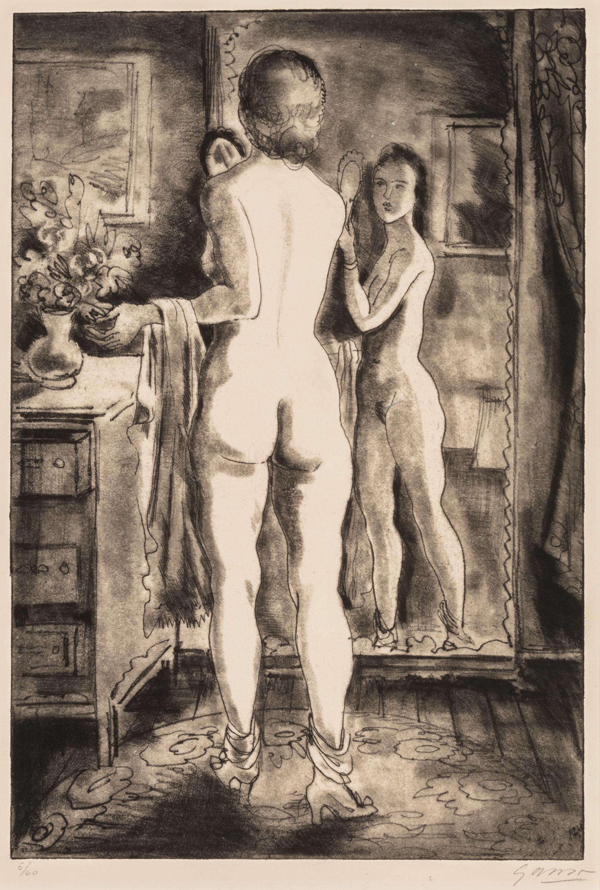 Emil Ganso, (German-American, 1895-1941), A group of three works: Sisters, Female Nude Before a Mirror, and The Bathers