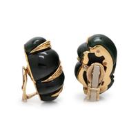 YELLOW GOLD AND NEPHRITE EARCLIPS