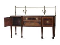 A George III Style Brass Mounted Mahogany and Marquetry Sideboard