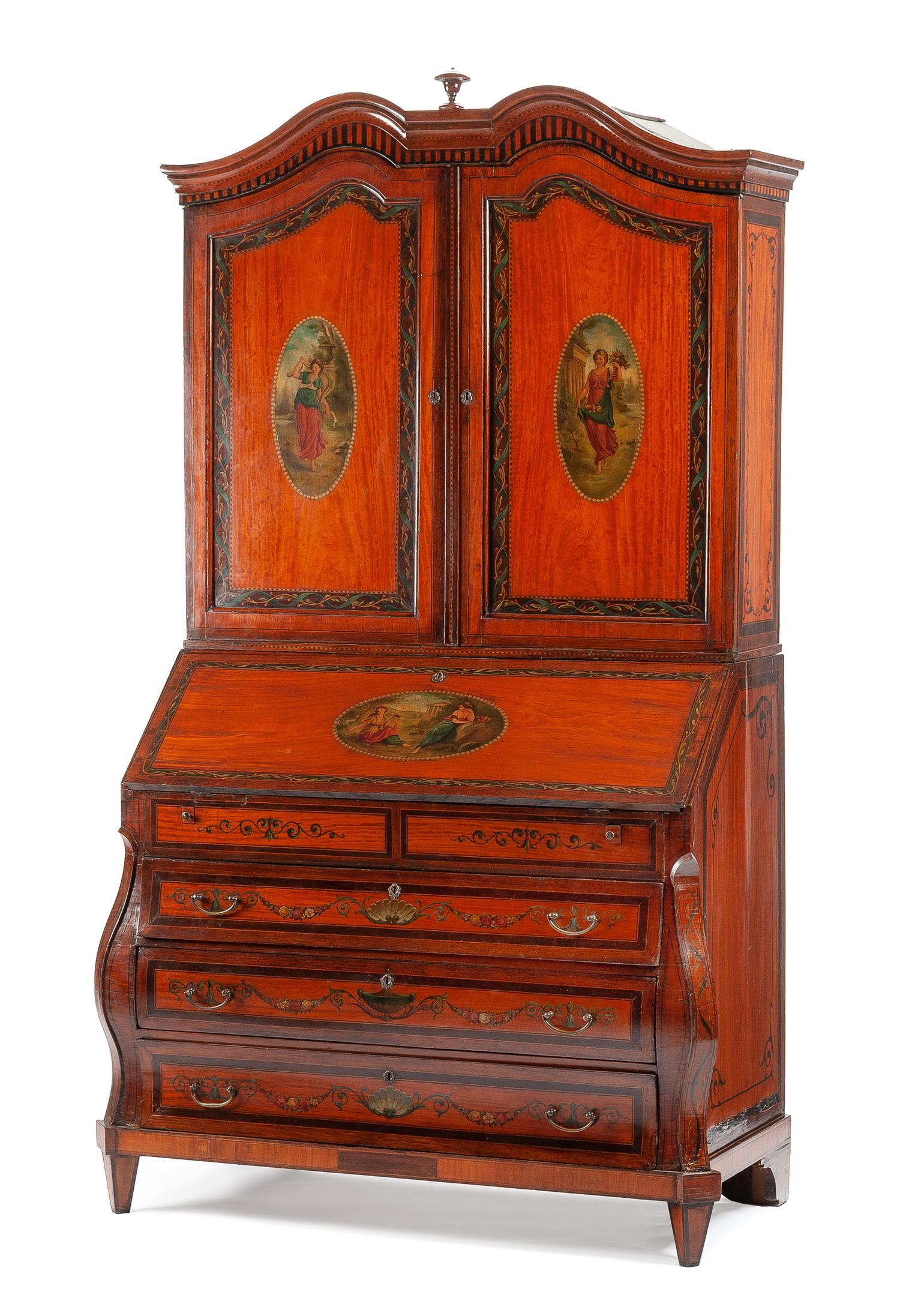 An Edwardian Painted Satinwood Secretary Cabinet Height 83 x width 44 1/2 x depth 24 inches. — LATE 19TH/EARLY 20TH CENTURY