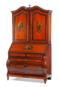 An Edwardian Painted Satinwood Secretary Cabinet Height 83 x width 44 1/2 x depth 24 inches. — LATE 19TH/EARLY 20TH CENTURY