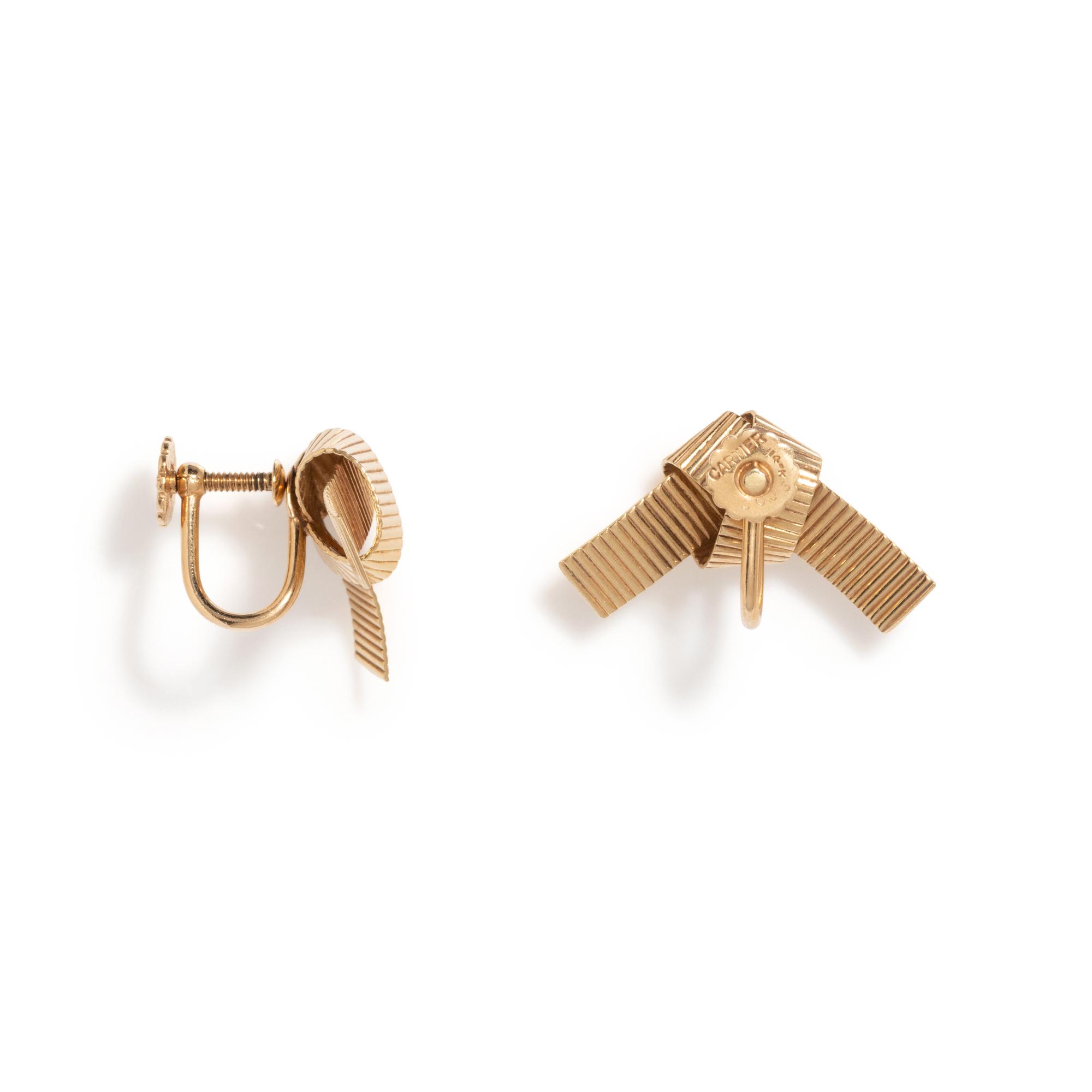 CARTIER, YELLOW GOLD BOW EARCLIPS