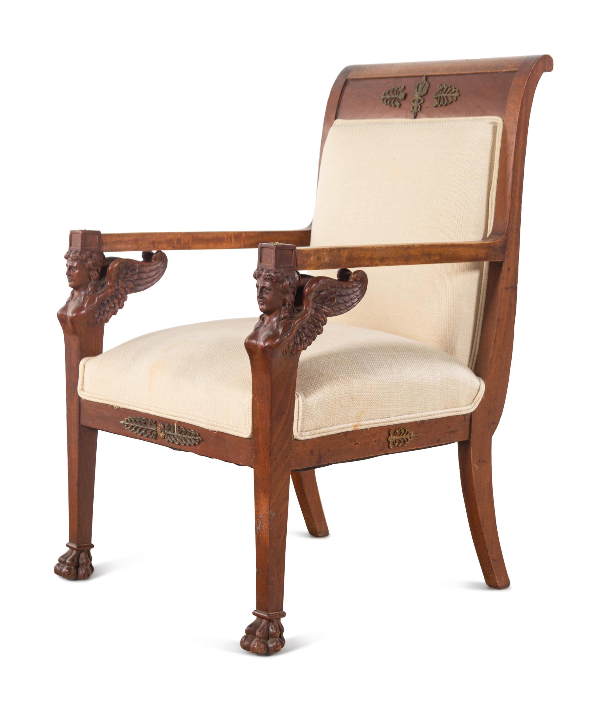 An Empire Style Carved Mahogany Fauteuil