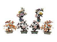 Six Chinese Hardstone Models of Trees in Cloisonné Jardinières