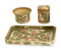 A Collection of Chinese Rose Medallion Porcelain Table Articles