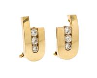A Pair of 14 Karat Yellow Gold Diamond Earrings, 3.50 dwts.