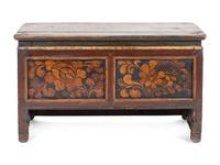 A Tibetan Painted Wood Bench/Storage Cabinet — 19TH CENTURY