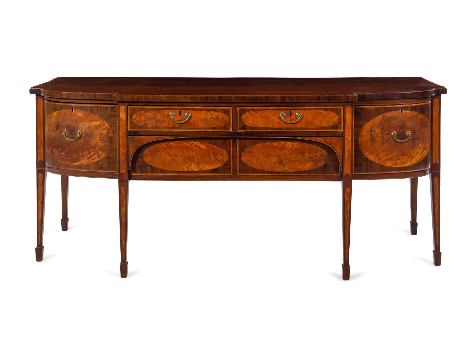 A George III Satinwood and Mahogany Breakfront Sideboard