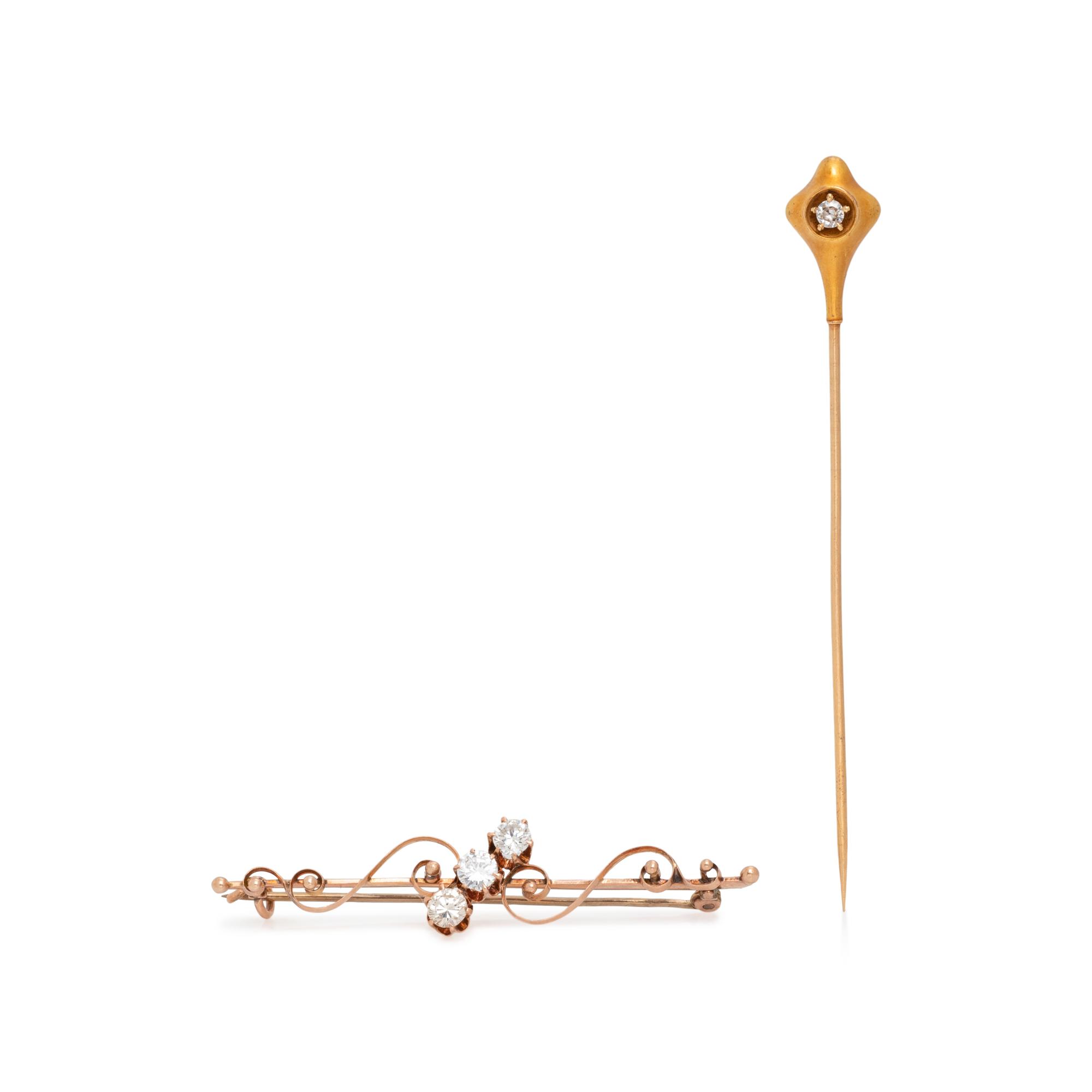 COLLECTION OF ANTIQUE, GOLD AND DIAMOND PINS