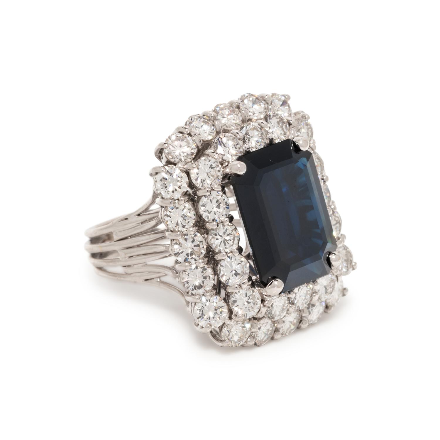 SYNTHETIC SAPPHIRE AND DIAMOND RING