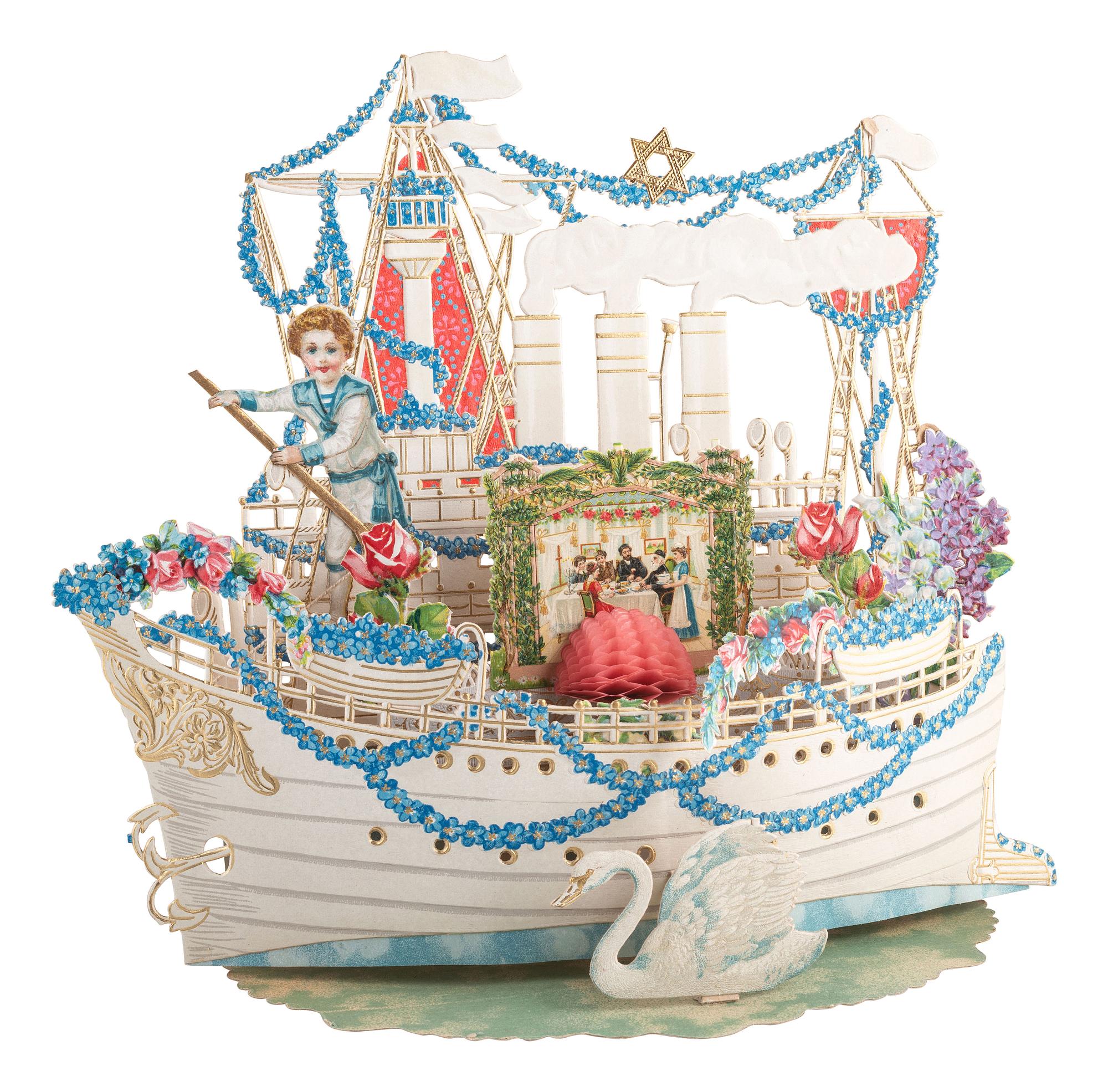 [JUDAICA]. A group of 2 Rosh Hashanah greeting cards in the form of boats. Printed in Germany.