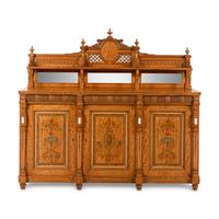 A Fine Edwardian Satinwood, Polychrome Painted and Parcel Gilt Serving Cabinet