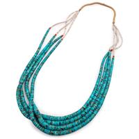 Pueblo Multi-Strand Graduated Rolled Turquoise Necklace