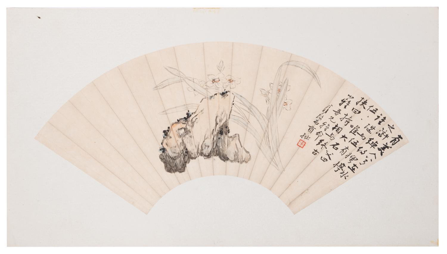 A Chinese Ink and Color on Paper Fan