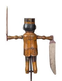 A Carved and Painted Wood and Sheet-Tin Circus Ringmaster Whirligig