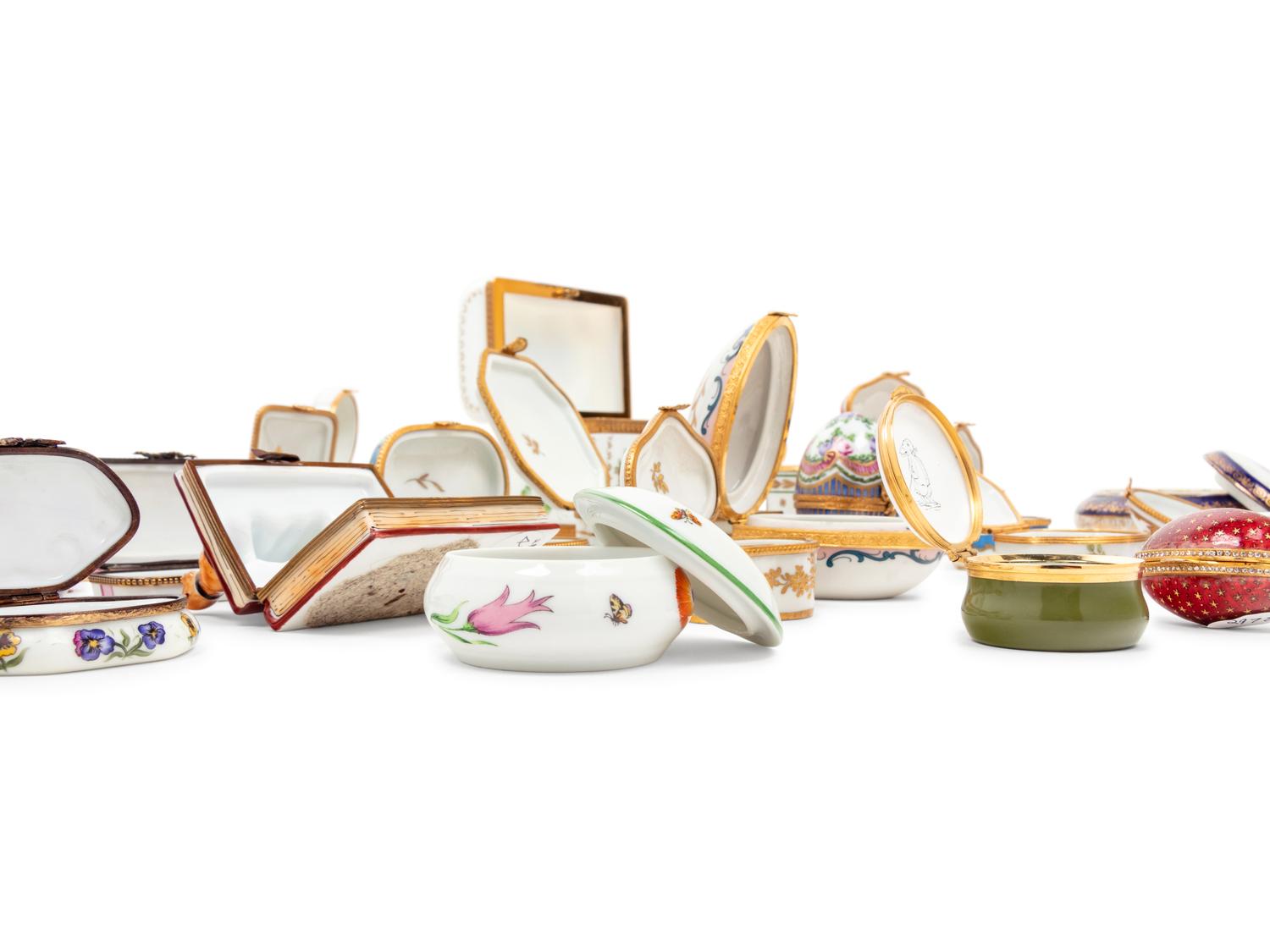 A Collection of Glass, Enameled Metal and Porcelain Small Boxes