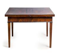 An English Parcel Ebonized Mahogany Folding Dining Table Height 29 x width 78 1/2 x depth 42 inches.