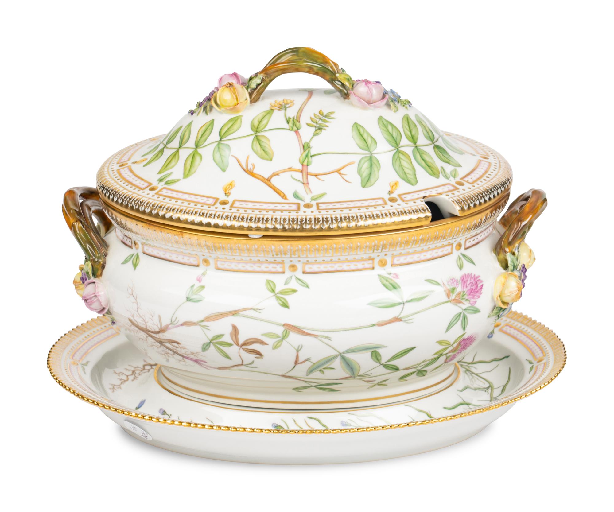 A Royal Copenhagen Flora Danica Porcelain Covered Tureen and Stand