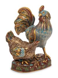 A Chinese Cloisonne Enamel 'Rooster' Group