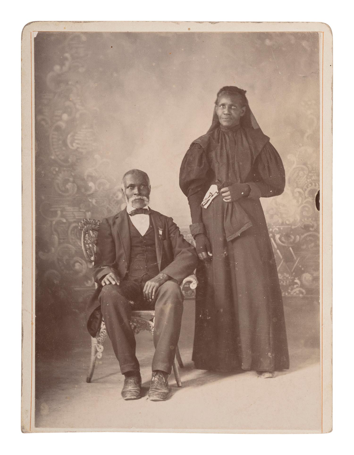 [CIVIL WAR]. Post-Civil War Cabinet Card of African American veteran and nurse.